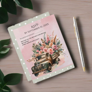Cartons Réponse Camion vintage Avec Mariage Fleurs
