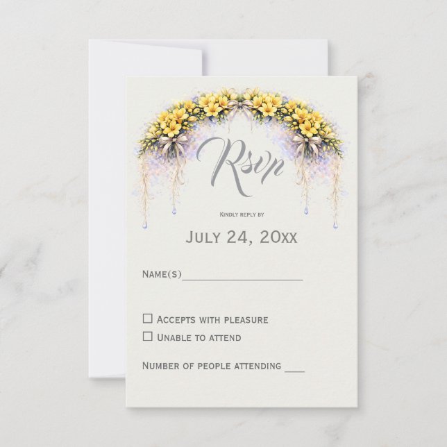 Cartons Réponse Canary Yellow Romantic Freesia  Floral Wedding (Devant)