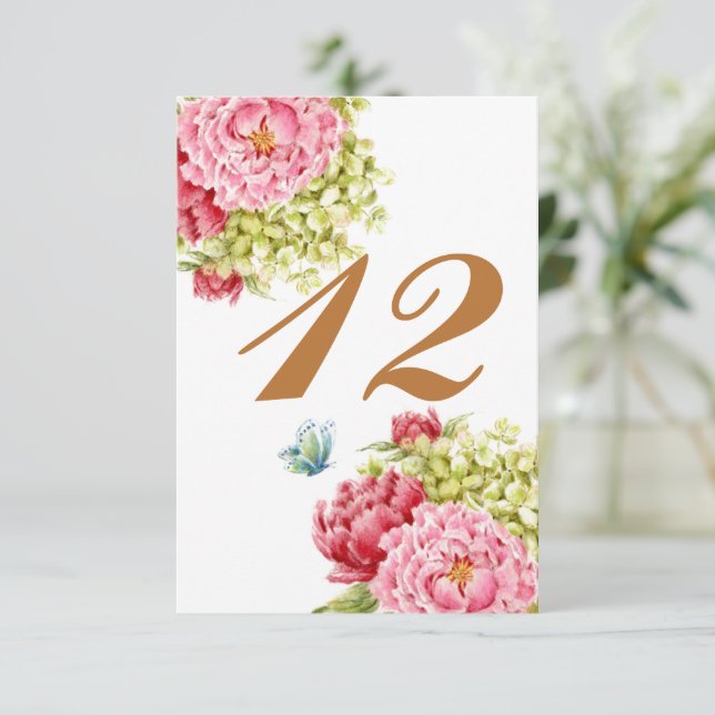 Cartons Réponse Carton de table Pivoines Hydrangea N° 12 (Debout devant)