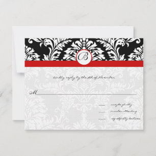 Cartons Réponse Carton d'invitation de mariage en damas noir avec