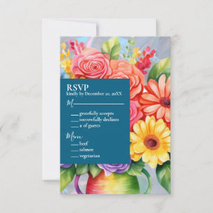 Cartons Réponse Carton d'invitation de mariage Fleurs arc-en-ciel 