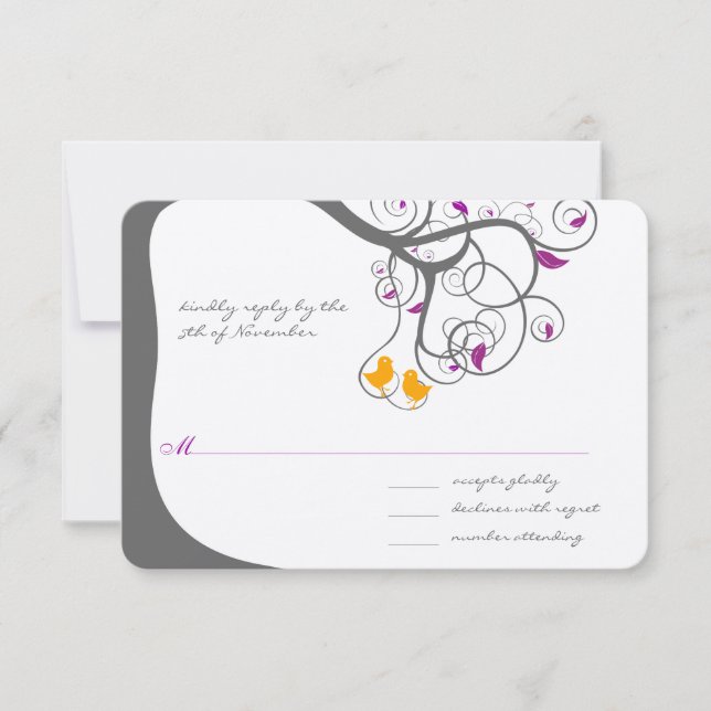 Cartons Réponse Carton d'invitation de mariage oiseau amoureux de  (Devant)