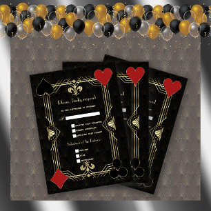 Cartons Réponse Casino Vegas Gold Black Art Déco Mariage des année