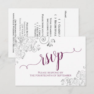 Cartons Réponse Cassis Magenta & White Elegant Mariage de calligra
