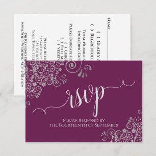Cartons Réponse Cassis Purple Élégant Calligraphie Lacy Mariage