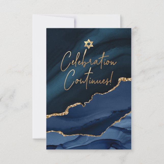 Cartons Réponse ✡ Célébration de la Mitzvah ! Aquarelle Agate Bleu (Devant)