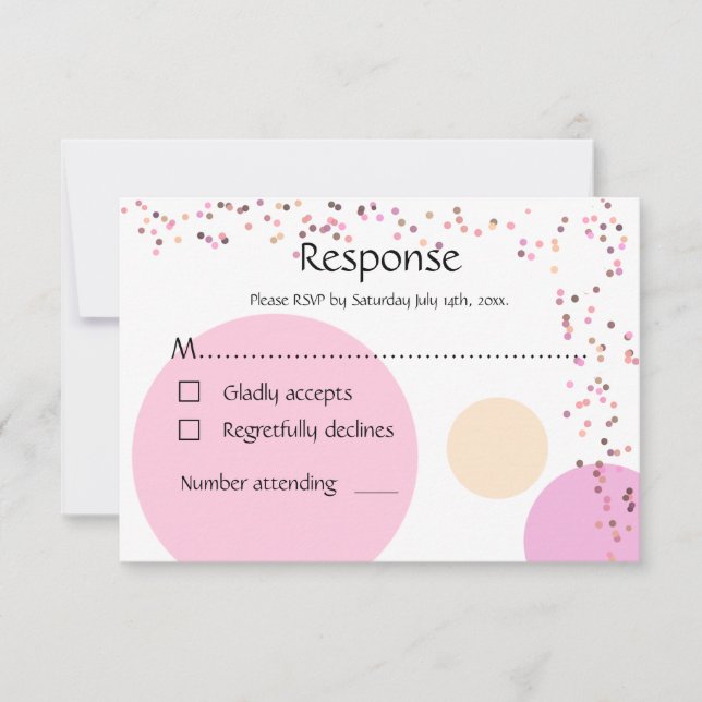 Cartons Réponse Cercles de confetti rose mariage (Devant)