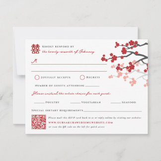 Cartons Réponse Cerisiers en Fleurs & Double Bonheur Mariage Chino