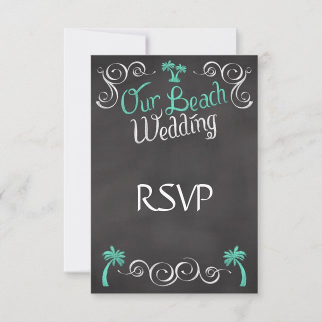 Cartons Réponse Chalkboard Turquoise Beach Wedding Correspondant R (Devant)