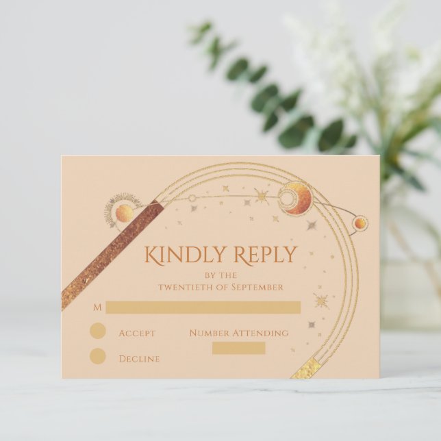 Cartons Réponse Champagne céleste Gold Sun Moon Stars Mariage (Debout devant)
