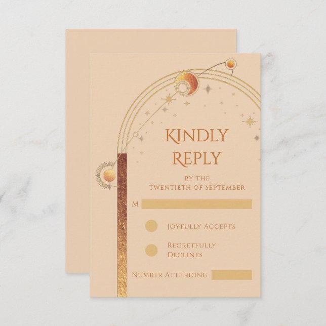 Cartons Réponse Champagne céleste Gold Sun Moon Stars Mariage (Devant / Derrière)