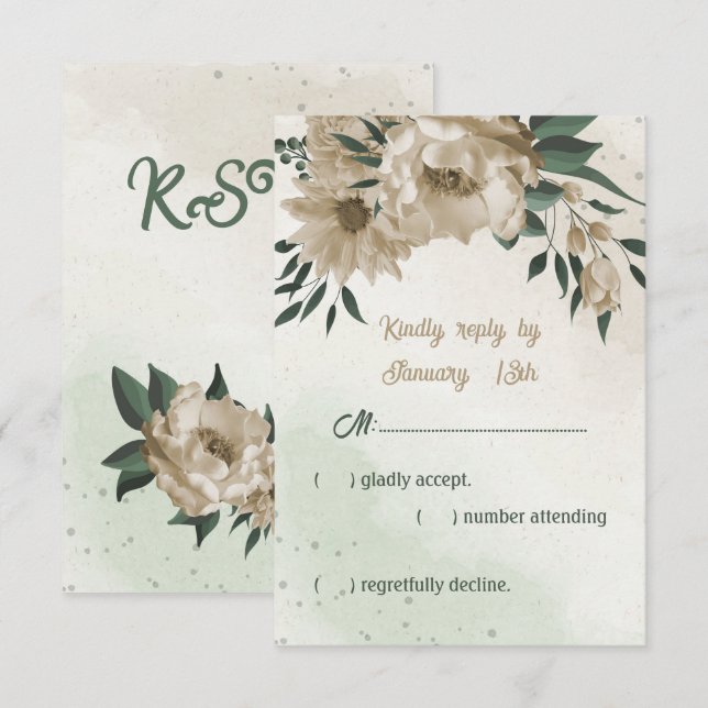 Cartons Réponse champagne fleurs verdure mariage (Devant / Derrière)