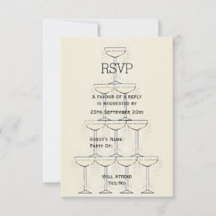 Cartons Réponse Champagne Flutes Design Champagne Mariage couleur