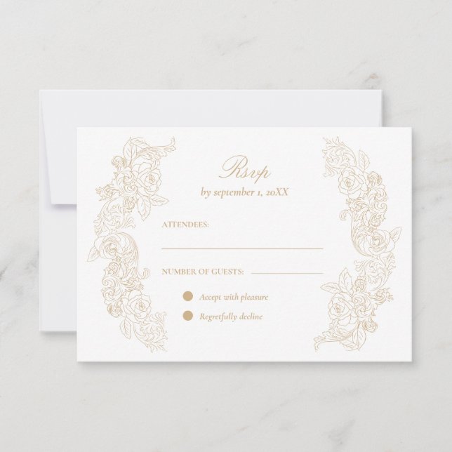 Cartons Réponse Champagne or baroque botanique (Devant)