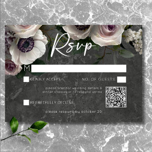 Cartons Réponse Charcoal Grey Élégant Floral Moderne Mariage QR