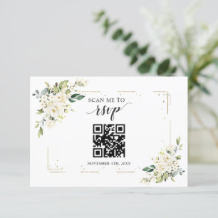 Cartons Réponse Charme Blanc Floral Or QR Code Mariage
