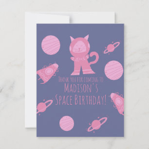 Cartons Réponse Chat de l'espace Galaxy Rose Anniversaire Merci