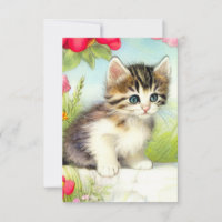 Chaton vintage blanc et Brown avec fleurs