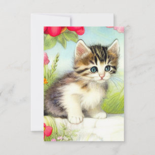 Cartons Réponse Chaton vintage blanc et Brown avec fleurs