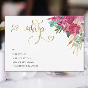 Cartons Réponse Chaud rose Magenta Floral Élégant Gold Script Coeu