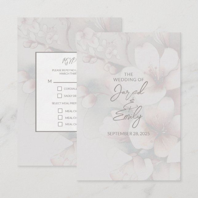 Cartons Réponse Cherry Blossom Mariage (Devant / Derrière)