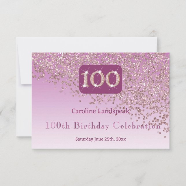 Cartons Réponse Chic 100 Anniversaire Rose Parties scintillant or  (Devant)