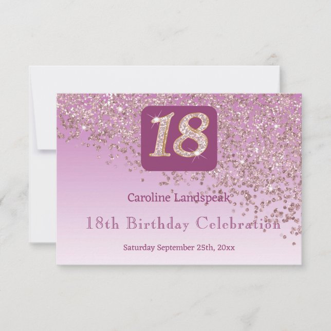 Cartons Réponse Chic 18 Anniversaire Rose Parties scintillant or R (Devant)