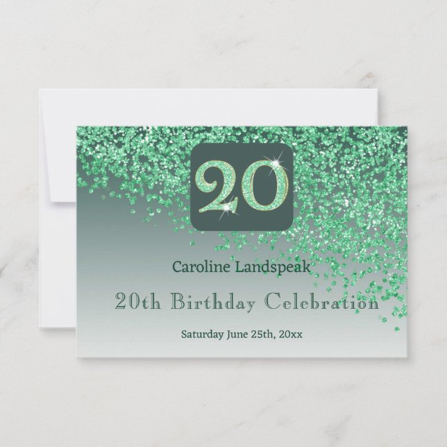 Cartons Réponse Chic 20 Parties scintillant verte anniversaire RSV (Devant)