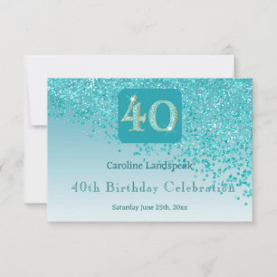 Cartons Réponse Chic 40 Anniversaire Turquoise Parties scintillant