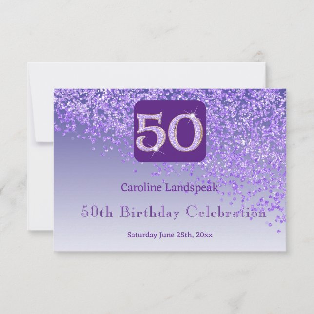 Cartons Réponse Chic 50 Anniversaire Parties scintillant violet RS (Devant)