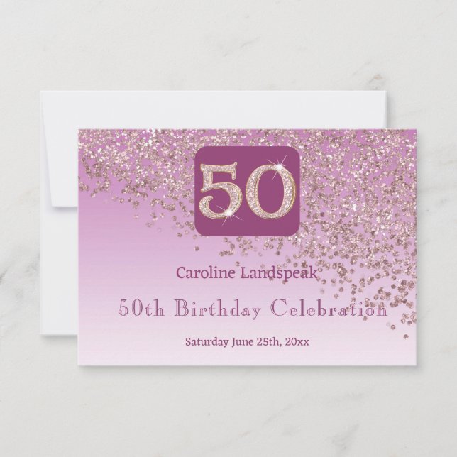 Cartons Réponse Chic 50 Anniversaire Rose Parties scintillant or R (Devant)