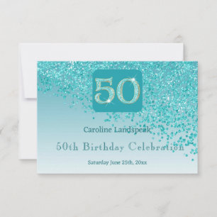 Cartons Réponse Chic 50 Anniversaire Turquoise Parties scintillant