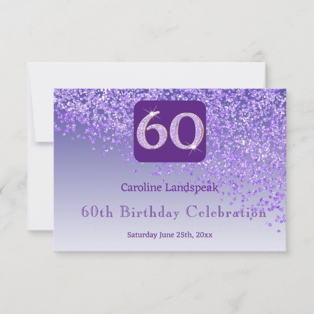 Cartons Réponse Chic 60 Anniversaire Violet Parties scintillant RS (Devant)