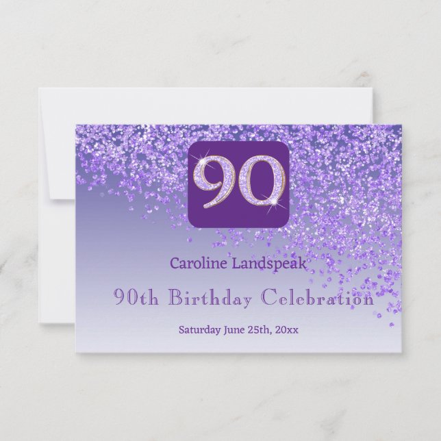 Cartons Réponse Chic 90 Anniversaire Violet Parties scintillant RS (Devant)