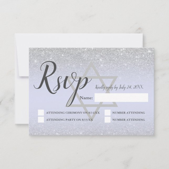 Cartons Réponse Chic argent parties scintillant script lavande Bat (Devant)