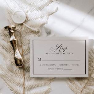 Cartons Réponse Chic ivoire et marron bordure   Luxe mariage neutr