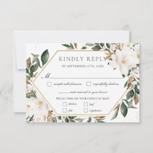 Cartons Réponse Chic Ivory Magnolia Floral Greenery Repas Mariage