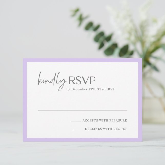 Cartons Réponse Chic Lilac Mariage moderne (Debout devant)