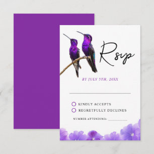 Cartons Réponse Chic Mariage de colibris et de pétales violets