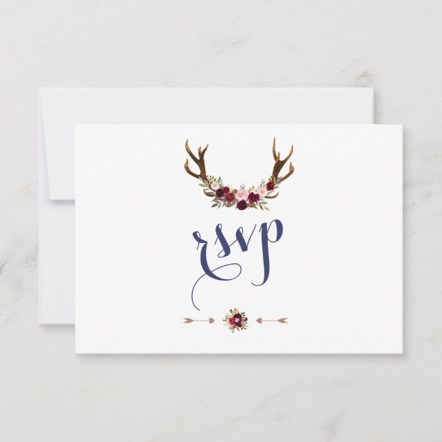 Cartons Réponse Chic Marsala Floral Antlers Marine Blue Wedding RS (Devant)