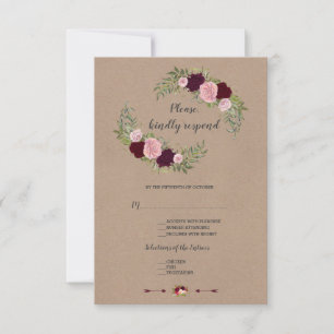 Cartons Réponse Chic Marsala Floral Artisanat de Papier Mariage RS