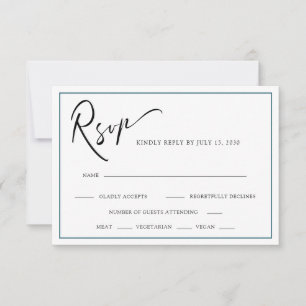 Cartons Réponse Chic Moderne Calligraphie Turquoise Mariage Bleu