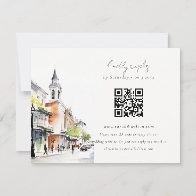 Cartons Réponse Chic New Orleans Louisiana QR Code Mariage (Devant)