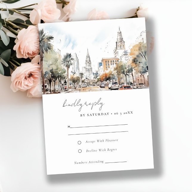 Cartons Réponse Chic Orlando Floride Skyline Mariage d'aquarelle (Créateur téléchargé)