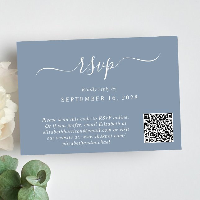 Cartons Réponse Chic Photo QR Code Dusty Blue Mariage (Our user-friendly template will generate your QR code automatically from your website address)