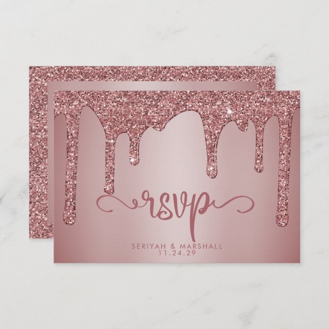 Cartons Réponse Chic Rose Gold Parties scintillant Sparkle Wedding (Devant / Derrière)