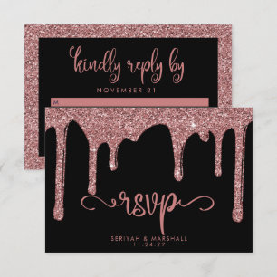 Cartons Réponse Chic Rose noir Parties scintillant or Mariage étin