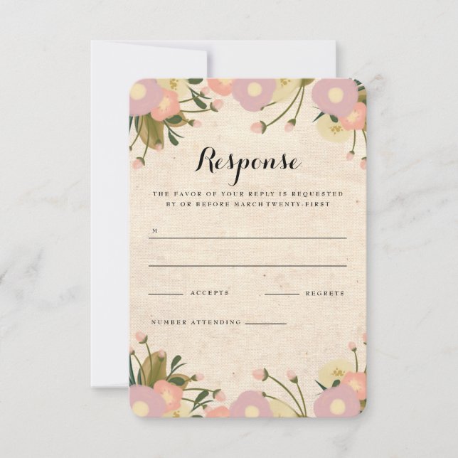 Cartons Réponse Chic Rustique Aquarelle Florale Canvas Mariage RSV (Devant)