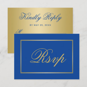 Cartons Réponse Chic Sapphire Blue Gold Script Mariage de calligra