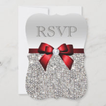 Chic Sequins Argent Diamant Rouge Ruban Mariage RS